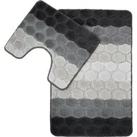 Hex Stripe Bath Mat Set - Grey