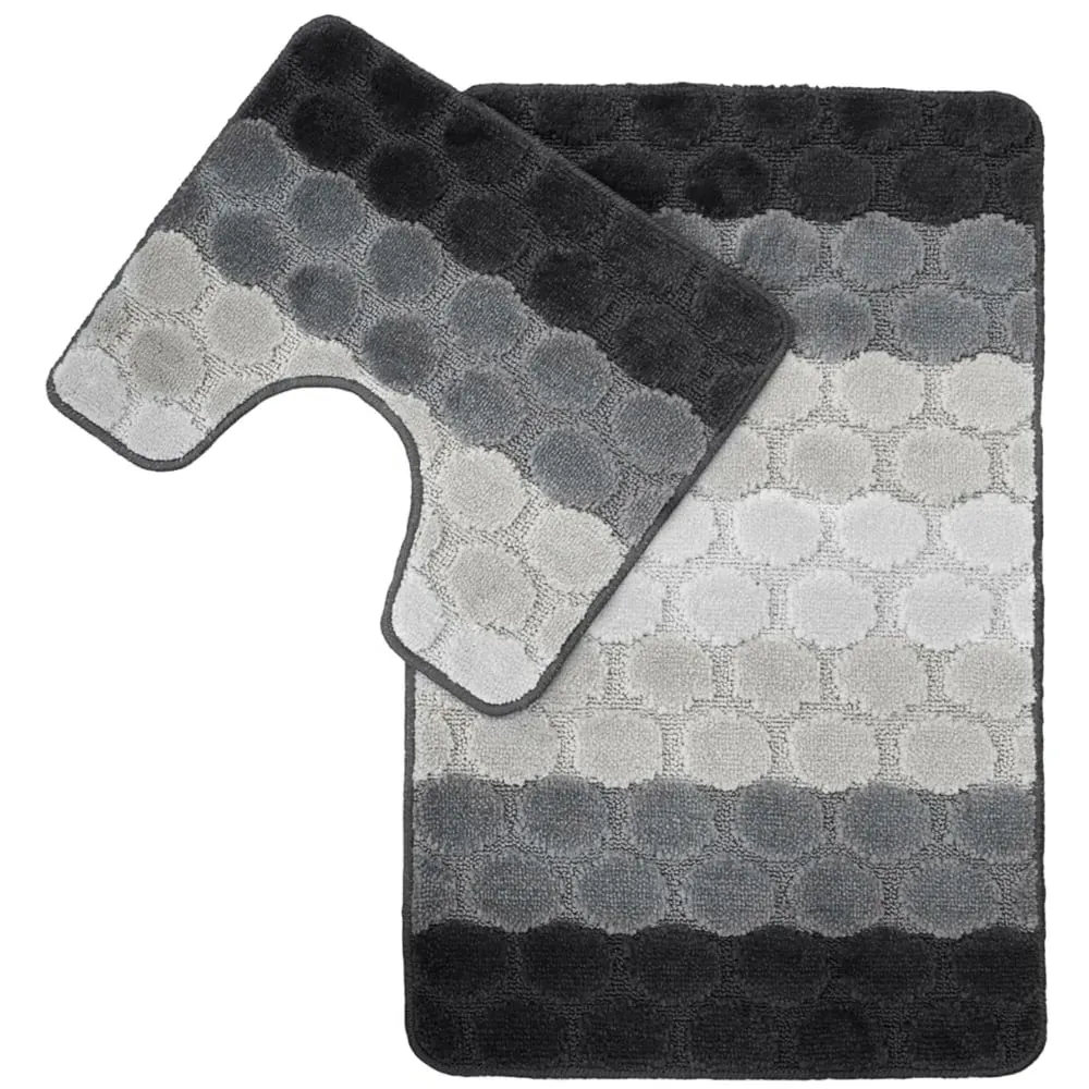 Hex Stripe Bath Mat Set - Grey