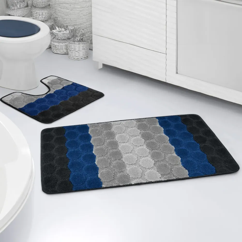 Hex Stripe Bath Mat Set - Navy