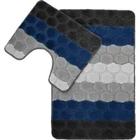 Hex Stripe Bath Mat Set - Navy