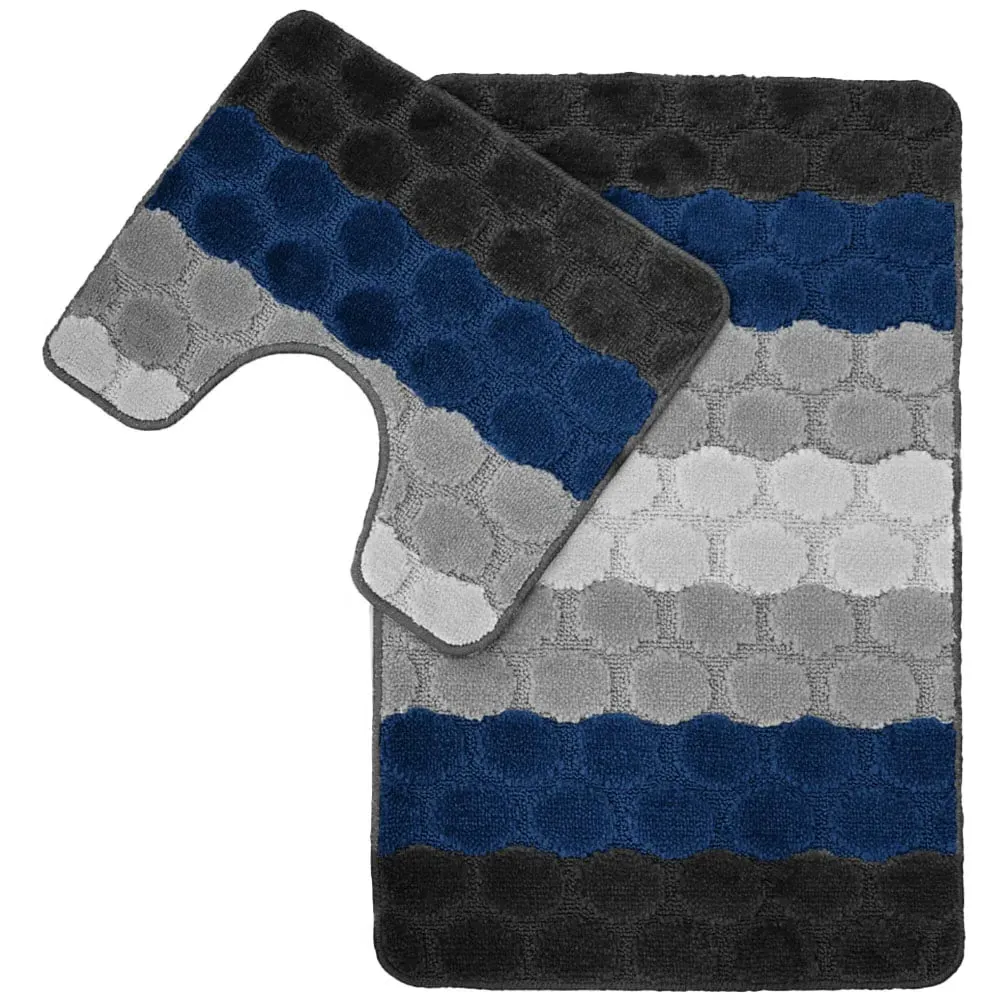Hex Stripe Bath Mat Set - Navy