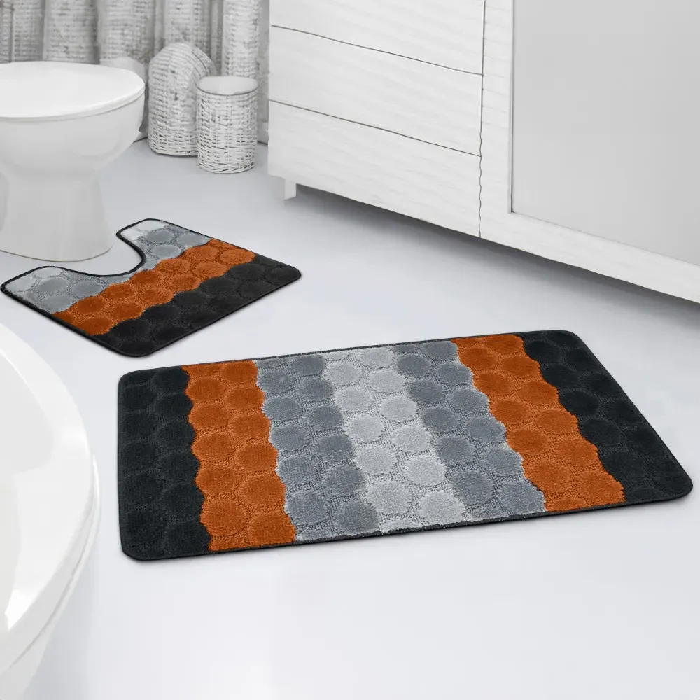 Hex Stripe Bath Mat Set - Orange