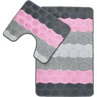 Hex Stripe Bath Mat Set - Pink, Polypropylene