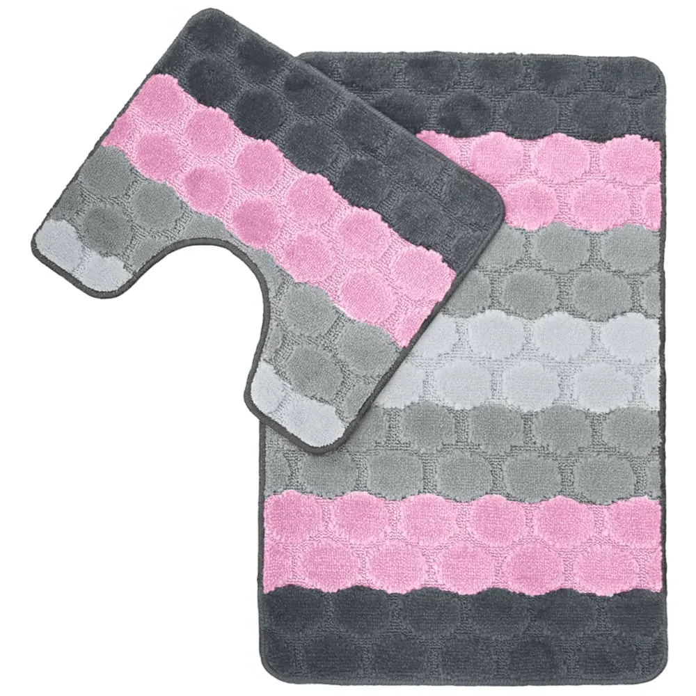 Hex Stripe Bath Mat Set - Pink, Polypropylene