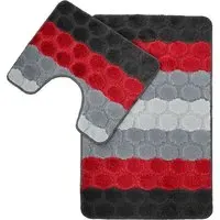 Hex Stripe Bath Mat Set - Red, Polypropylene