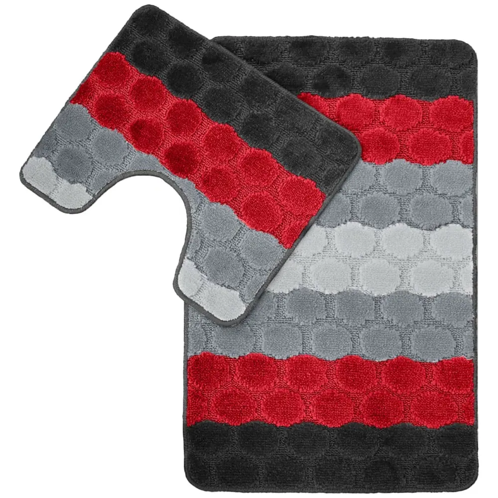 Hex Stripe Bath Mat Set - Red, Polypropylene
