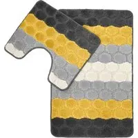 Hex Stripe Bath Mat Set - Yellow, Polypropylene