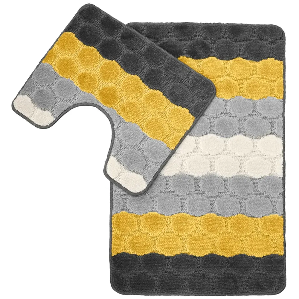 Hex Stripe Bath Mat Set - Yellow, Polypropylene