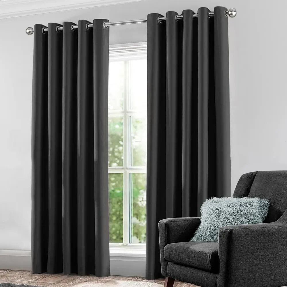 Kassidy Blackout Curtains with Tape Tops - Charcoal