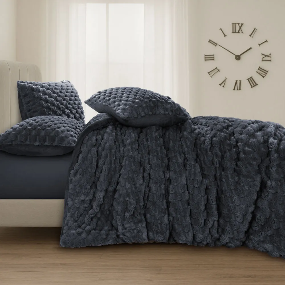 King Size Chunky Popcorn Duvet Set - Charcoal