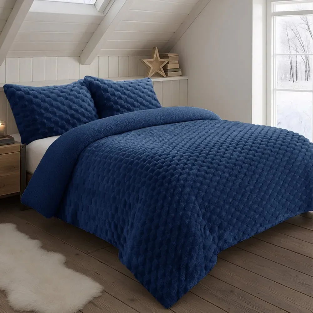 King Size Chunky Popcorn Duvet Set - Navy