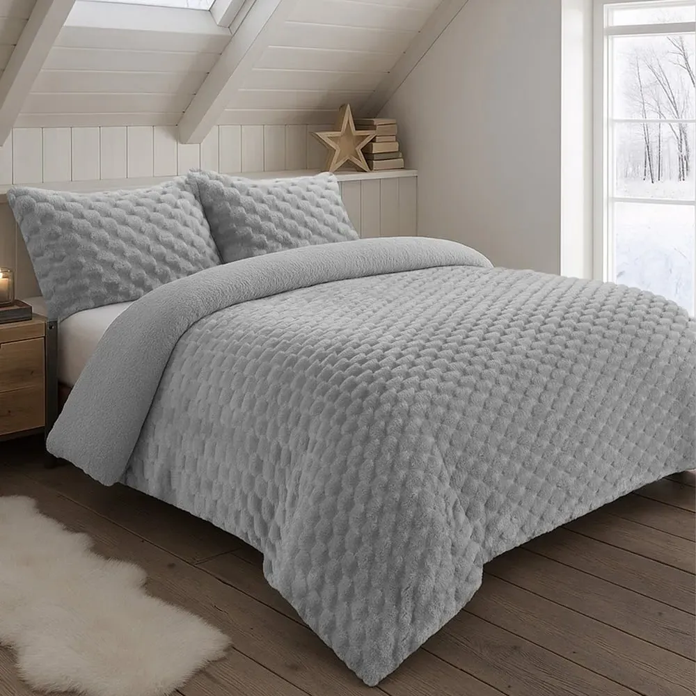 King Size Chunky Popcorn Duvet Set - Silver