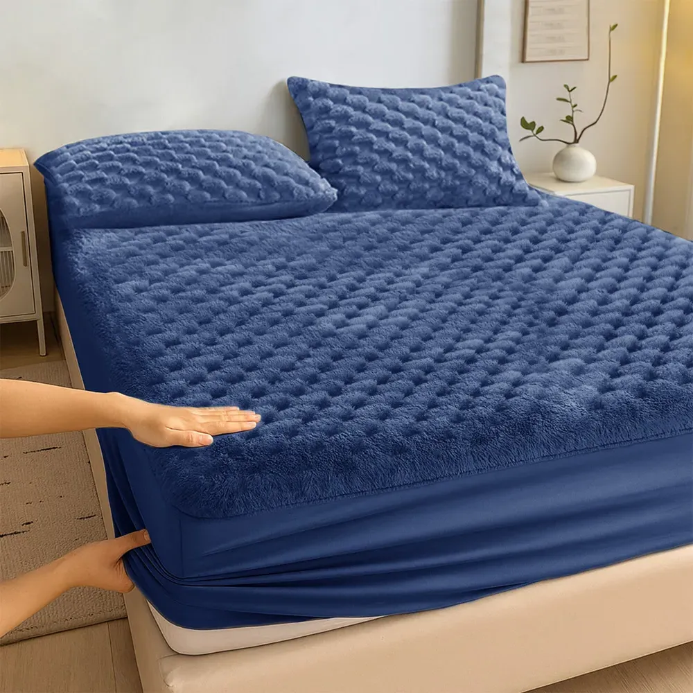 King Size Chunky Popcorn Fitted Sheet - Navy