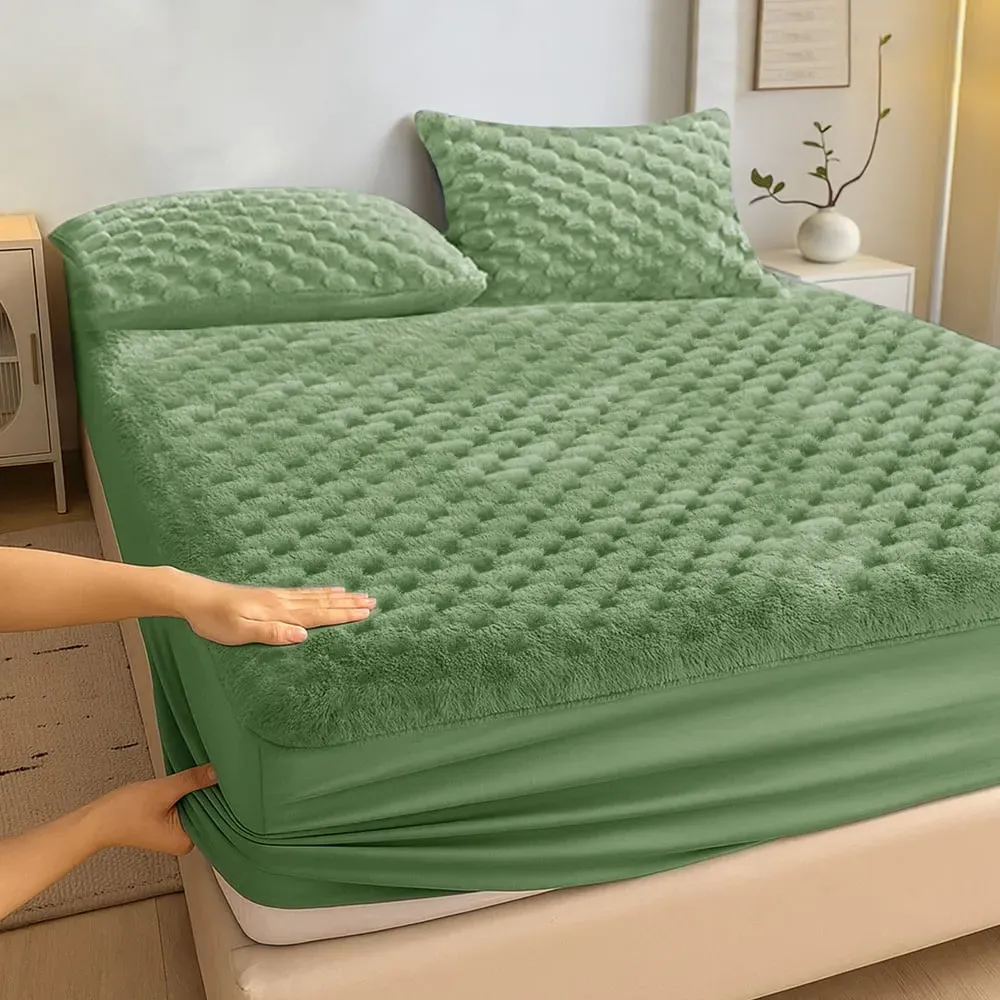 King Size Chunky Popcorn Fitted Sheet - Olive