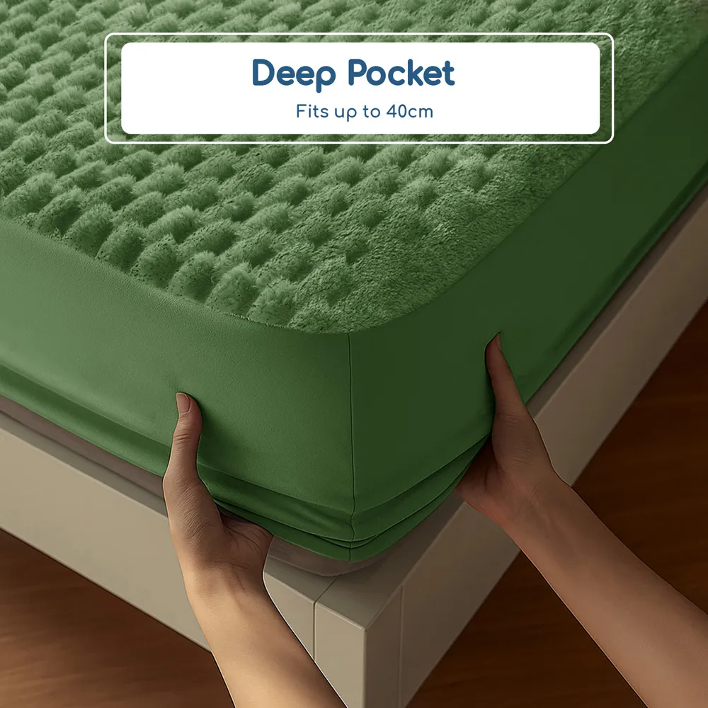 King Size Chunky Popcorn Fitted Sheet - Olive