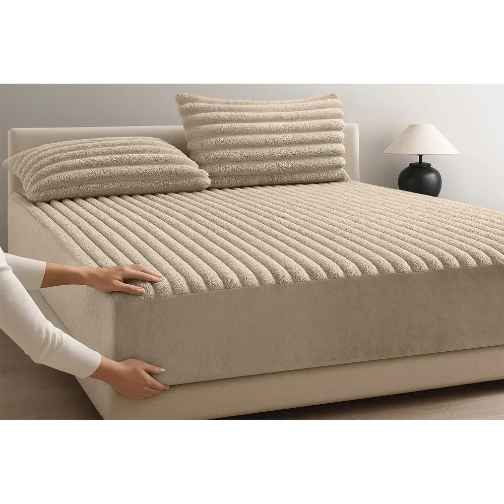 King Size Jumbo Cord Fitted Bed Sheet - Beige