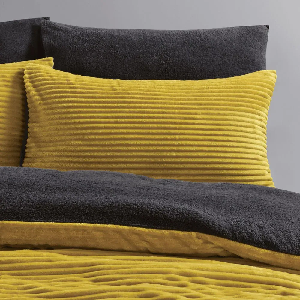 King Size Plush Cord Duvet Set - Ochre, Teddy Fleece