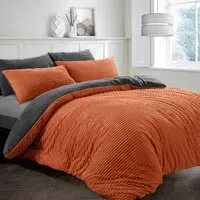 King Size Plush Cord Duvet Set - Rust, Teddy Fleece