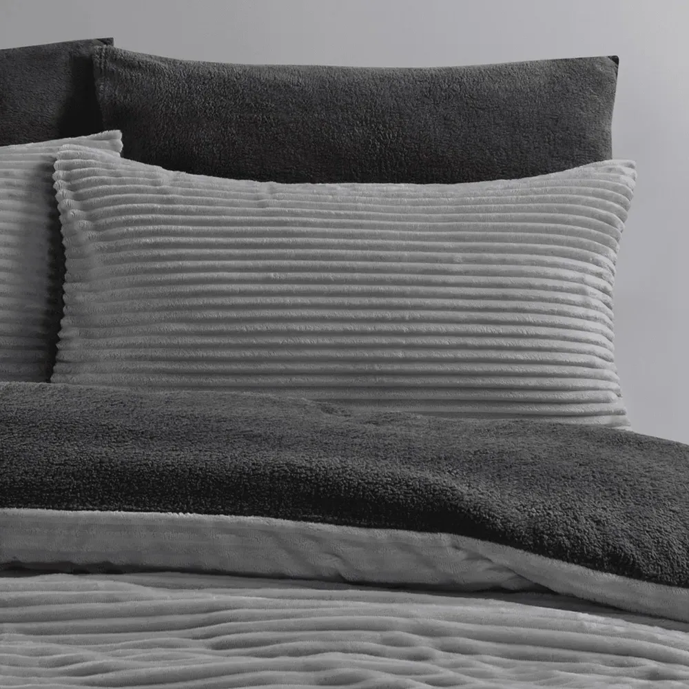 King Size Plush Cord Duvet Set - Silver