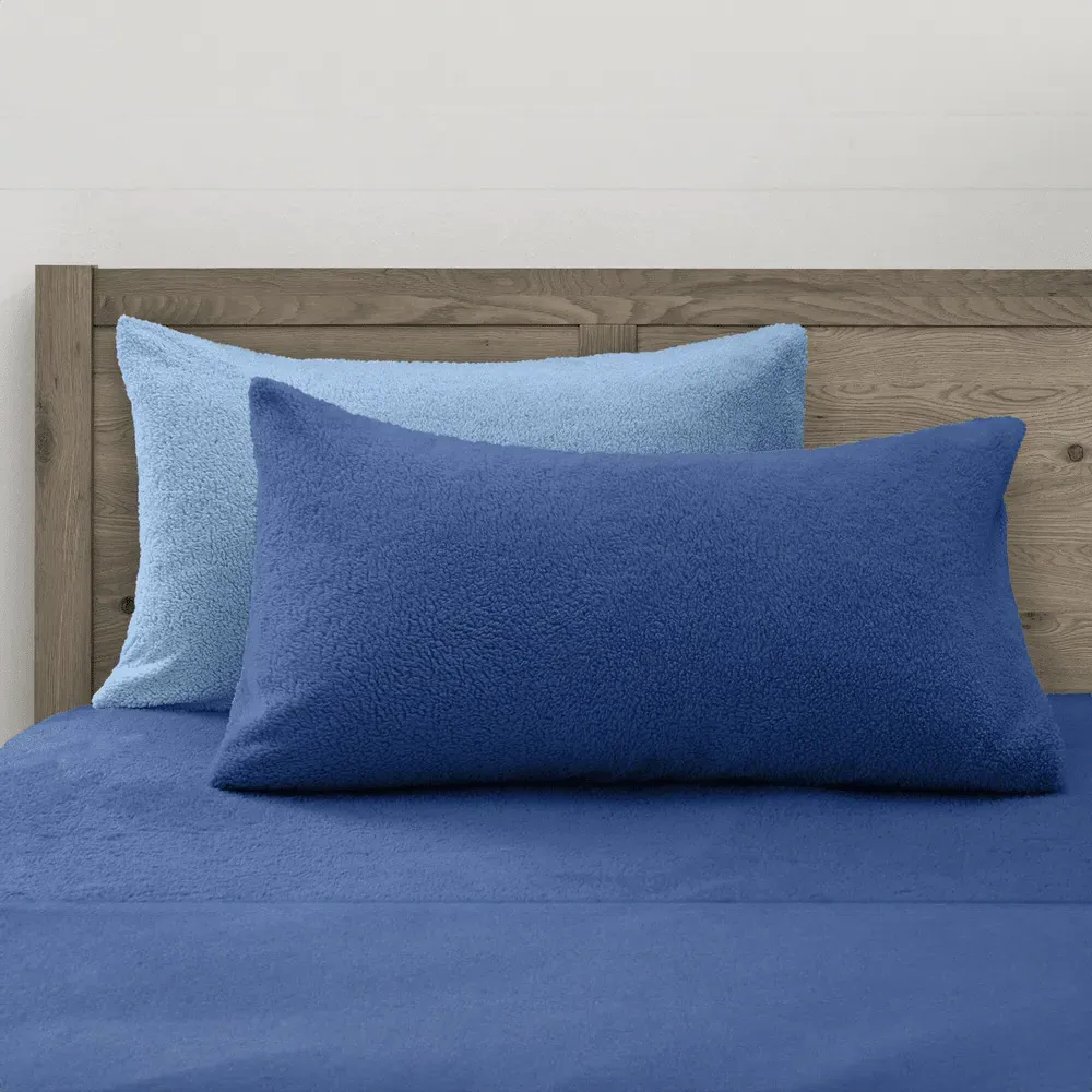 King Size Reversible Duvet Set - Blue, Teddy Fleece