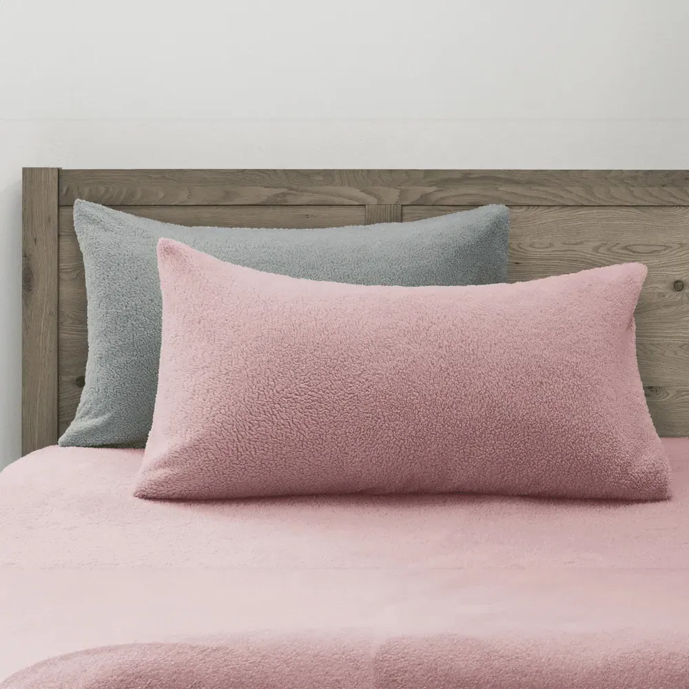 King Size Reversible Duvet Set - Blush Silver, Teddy Fleece