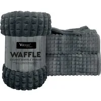 Large Waffle Plush Throw - Charcoal