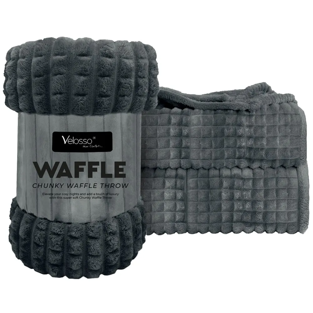 Large Waffle Plush Throw - Charcoal