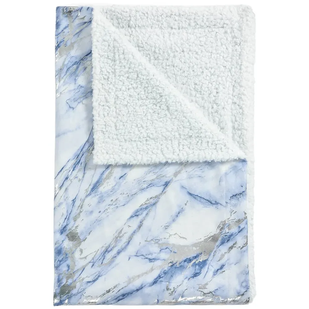 Marble Blue Sherpa Throw 100 x 150cm - Blue image
