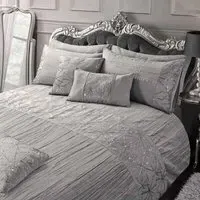 Marini Single Duvet Set with Sequin Detail - Silver, Microfibre