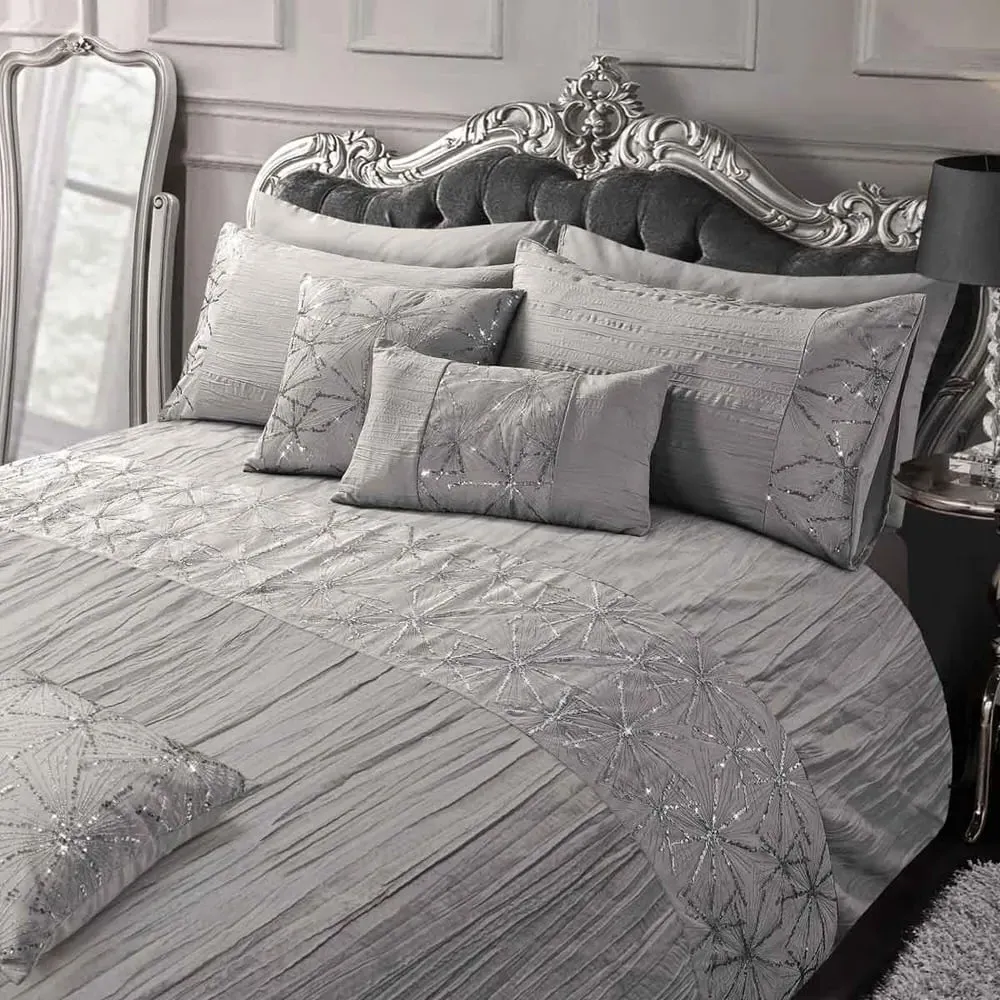 Marini Single Duvet Set with Sequin Detail - Silver, Microfibre