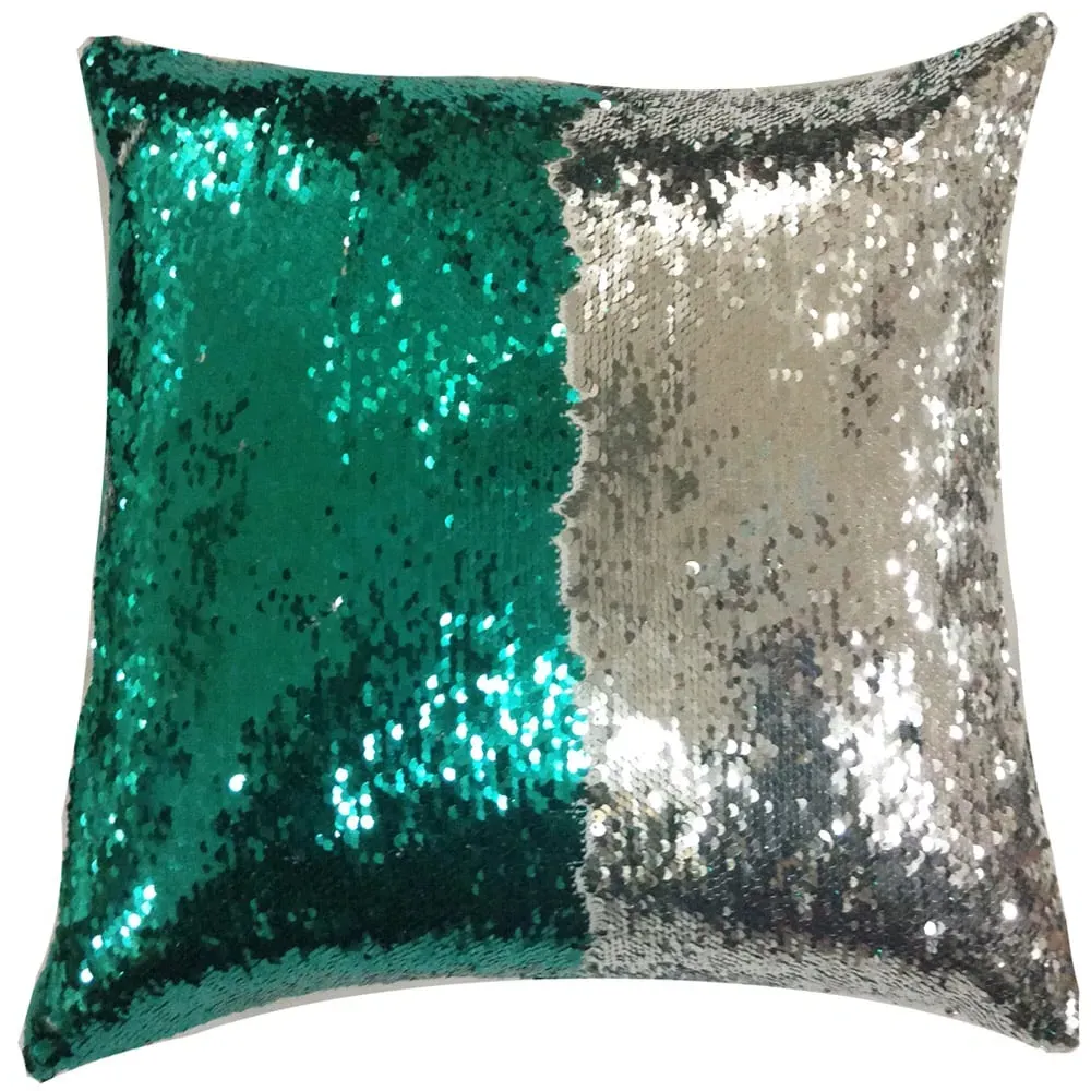 Mermaid Sequin Cushion 2 Pack - Green, Silver