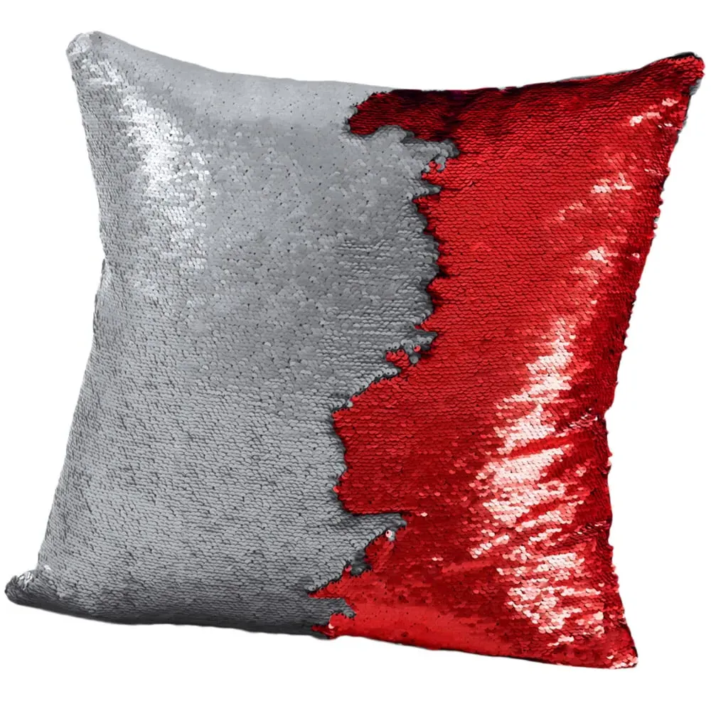 Mermaid Sequin Cushion 2 Pack - Red, Silver