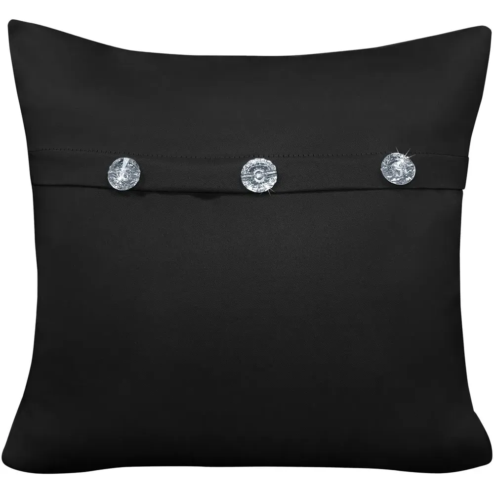 Mock Flap Diamante Filled Cushion - Black, Polyester image