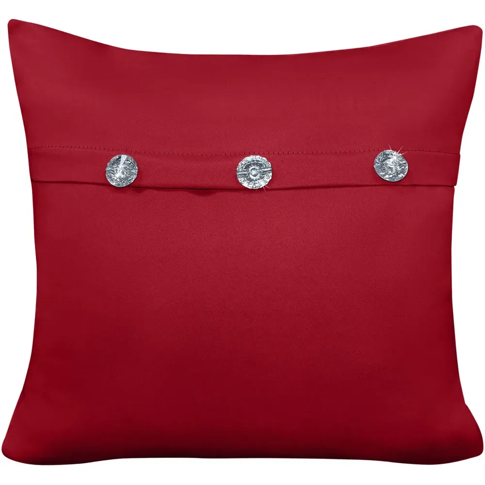 Mock Flap Diamante Filled Cushion - Red, Polyester