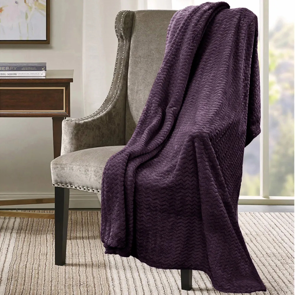 Moda Plush Throw with Chevron Pattern - Aubergine, Polyester