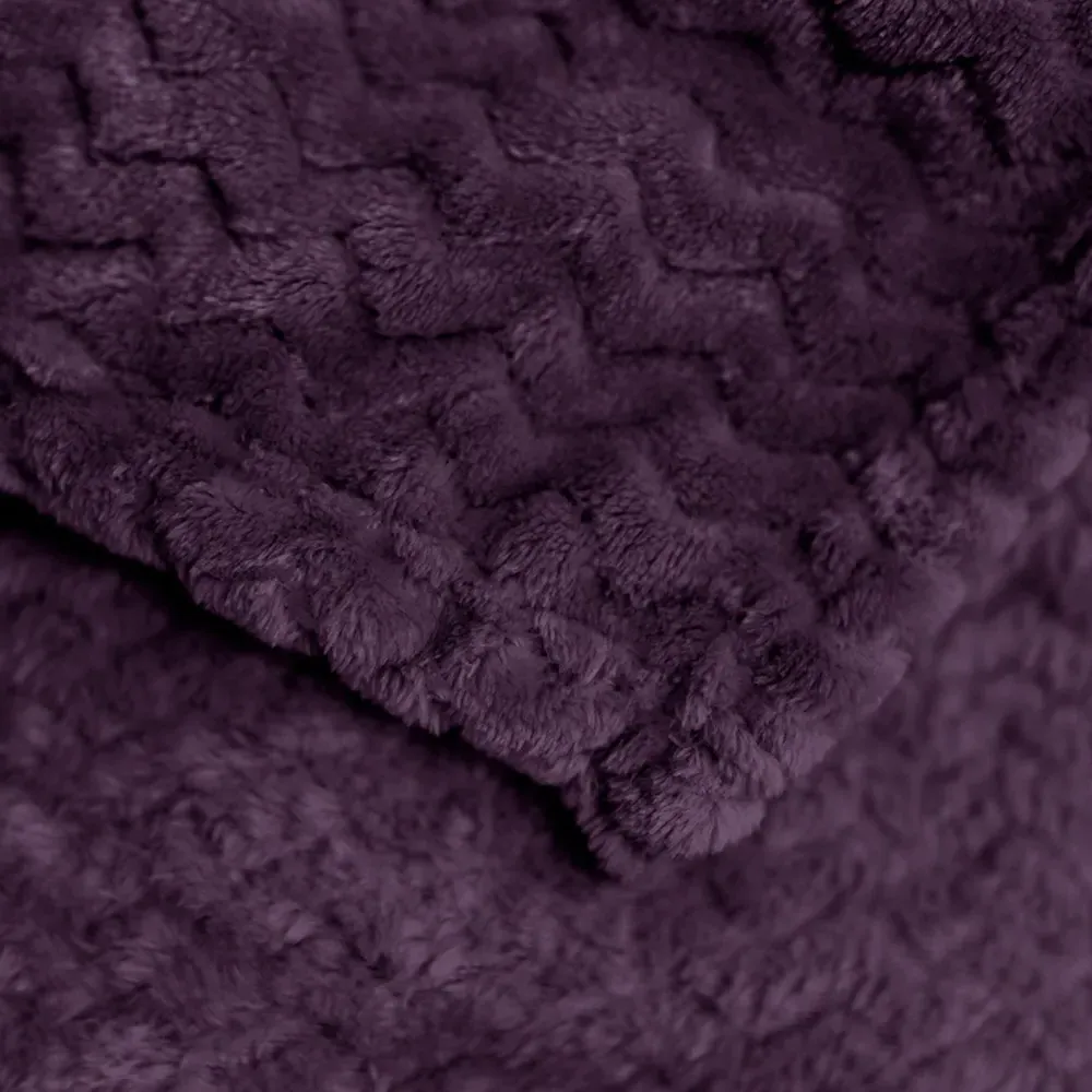 Moda Plush Throw with Chevron Pattern - Aubergine, Polyester
