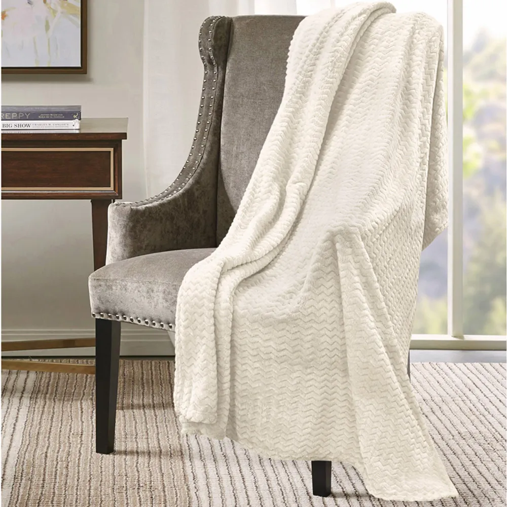 Moda Plush Throw with Chevron Pattern - Cream, Polyester