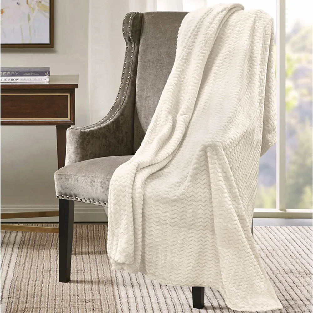Moda Plush Throw with Chevron Pattern - Cream, Polyester
