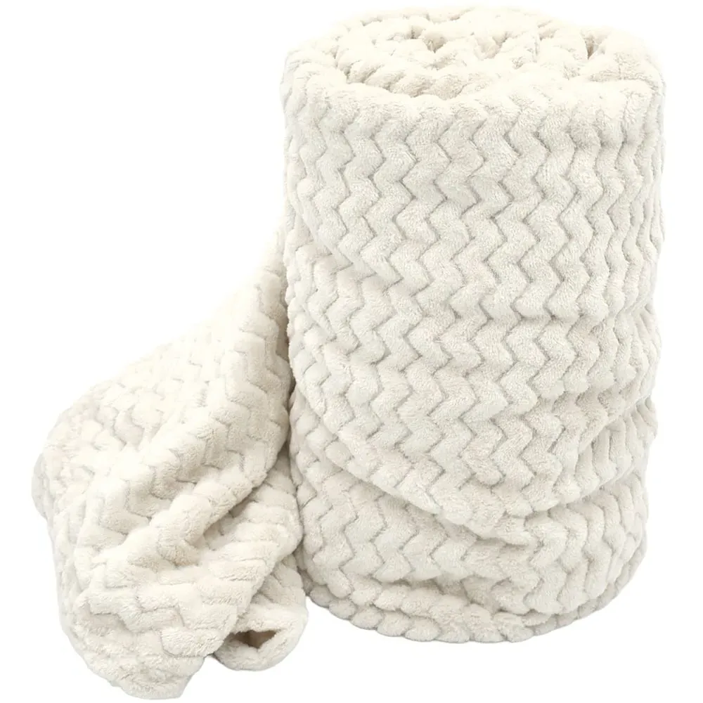 Moda Plush Throw with Chevron Pattern - Cream, Polyester