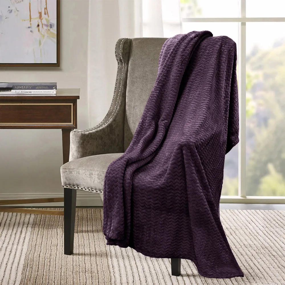 Moda Throw with Chevron Pattern - Aubergine, Polyester