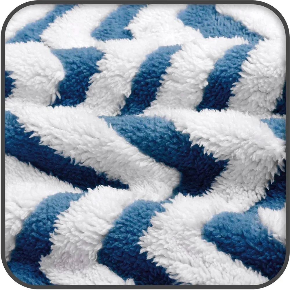 Navy Chevron Sherpa Throw 100 x 150cm - Navy, Polyester