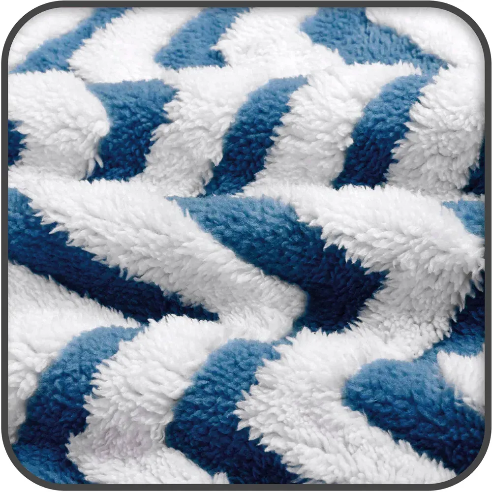 Navy Chevron Sherpa Throw 150 x 200cm - Navy, Polyester