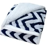 Navy Chevron Sherpa Throw 150 x 200cm - Navy, Polyester