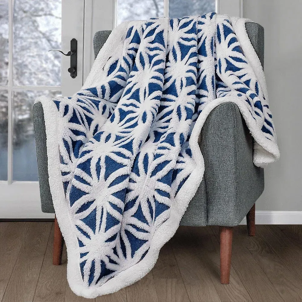 Navy Orbit Sherpa Throw - Navy, Polyester
