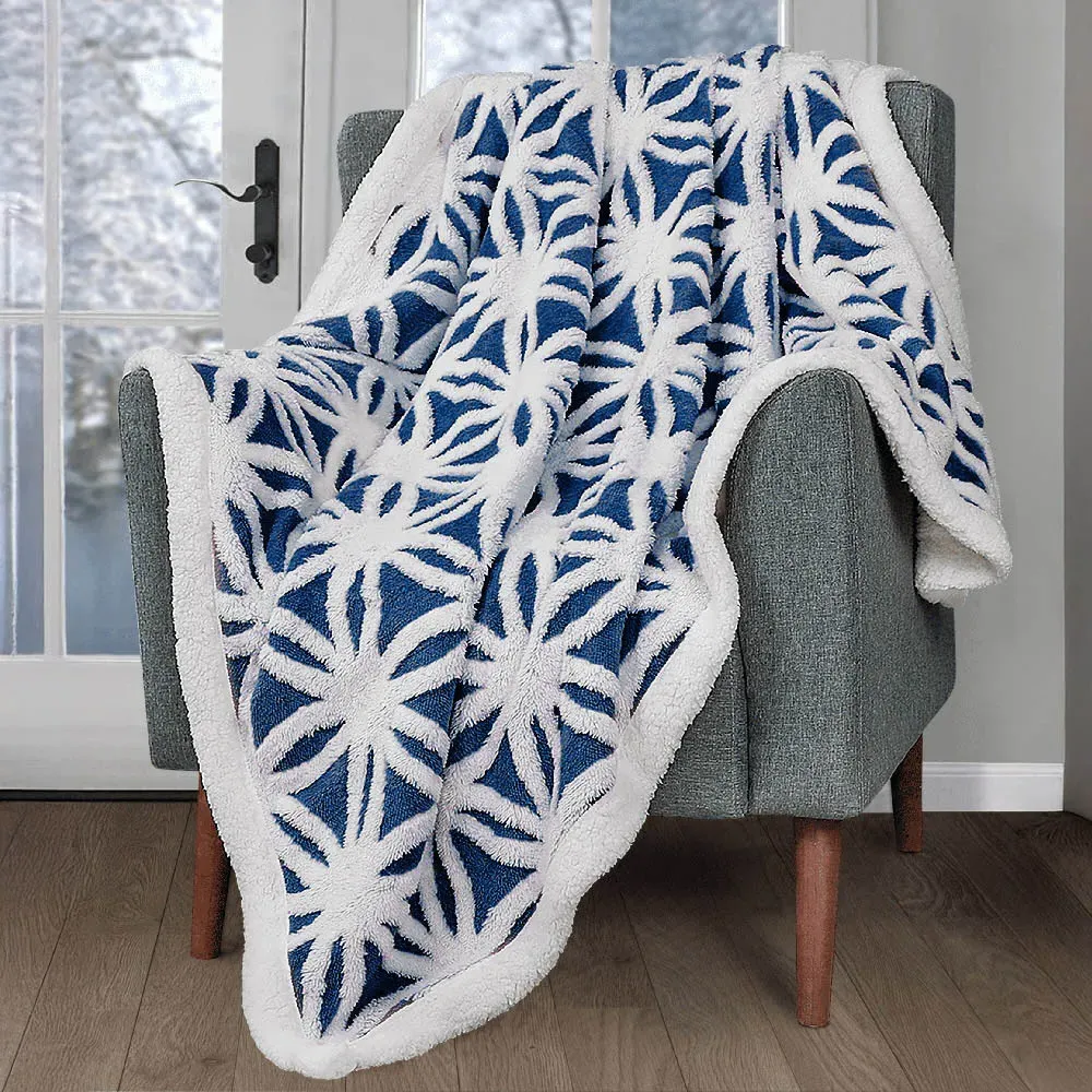 Navy Orbit Sherpa Throw - Navy, Polyester