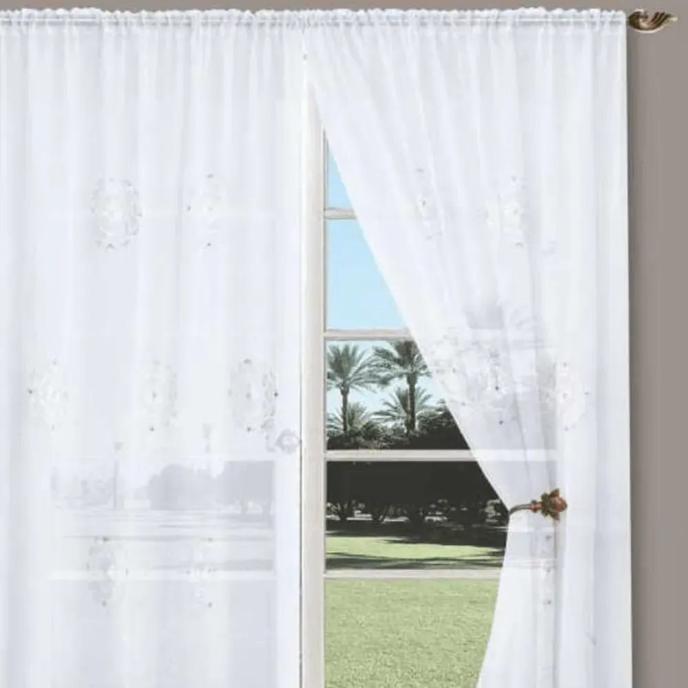 Nova Diamante Voile Panel Curtain - White, Polyester