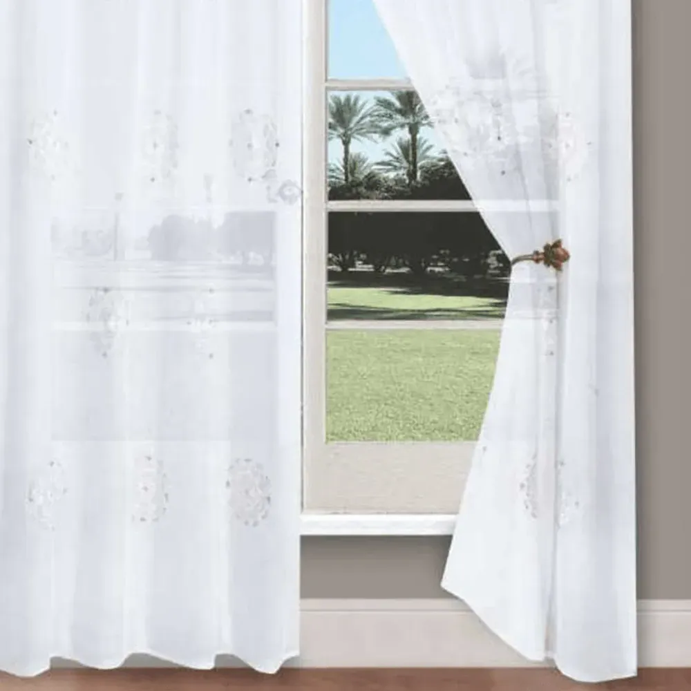 Nova Diamante Voile Panel Curtain - White, Polyester