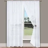 Nova Diamante Voile Panel Curtain - White, Polyester