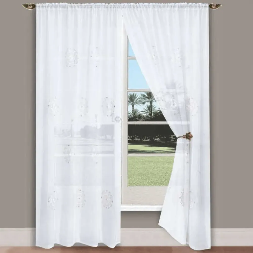 Nova Diamante Voile Panel Curtain - White, Polyester image
