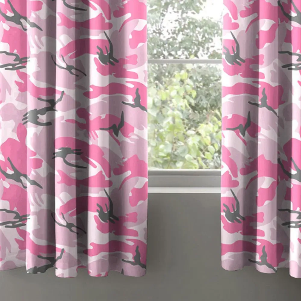 Pink Camouflage Pencil Pleat Curtains - Pink